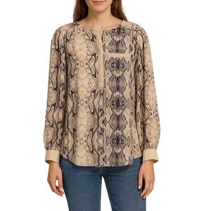 Rebecca Taylor Snake Print Silk Blend Split‎ Neck Blouse Shirt Top Size 6